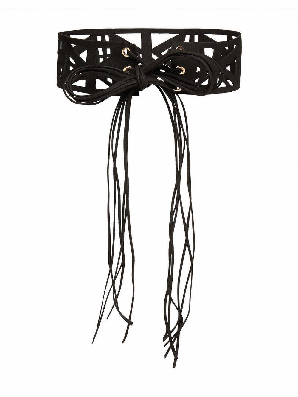 Leather cut out fringed laced belt - Picture 6 of 8